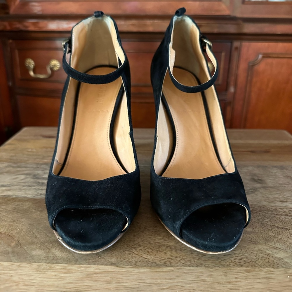 Black J.Crew peep toe suede heels
